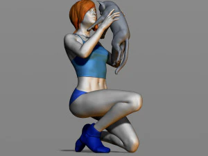 girl with a cat 3D Print Model