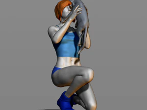 girl with a cat 3D Print Model