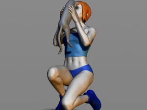 girl with a cat 3D Print Model