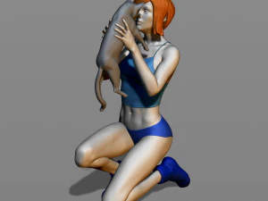 girl with a cat 3D Print Model