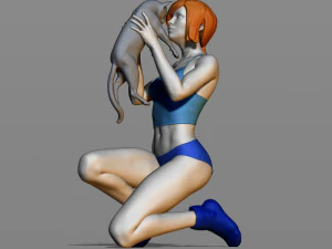 girl with a cat 3D Print Model