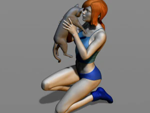 girl with a cat 3D Print Model