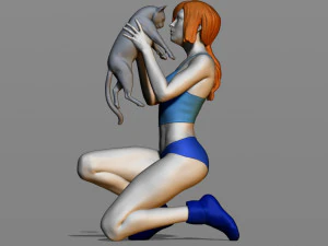 girl with a cat 3D Print Model