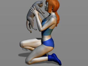girl with a cat 3D Print Model