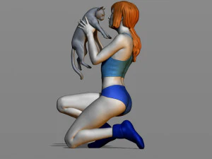 girl with a cat 3D Print Model