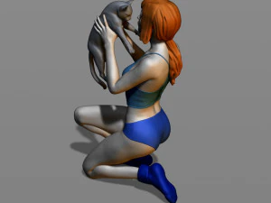 girl with a cat 3D Print Model