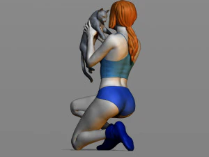 girl with a cat 3D Print Model