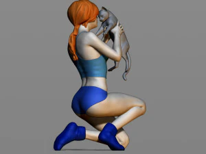 girl with a cat 3D Print Model