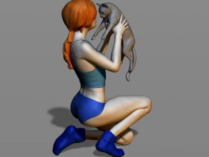 girl with a cat 3D Print Model