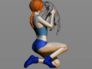 girl with a cat 3D Print Model