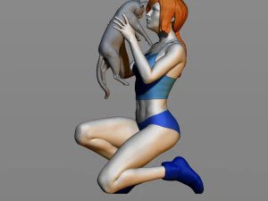 girl with a cat 3D Print Model