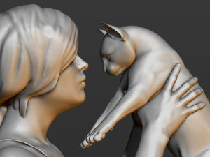 girl with a cat 3D Print Model