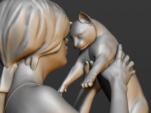 girl with a cat 3D Print Model