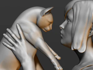 girl with a cat 3D Print Model