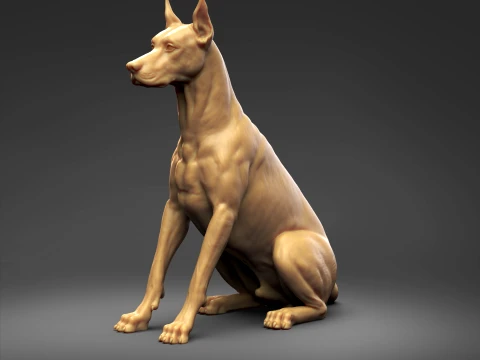 Doberman Pinscher Cropped Ears Natural Tail 3D Print Pose 04 3D Print Model