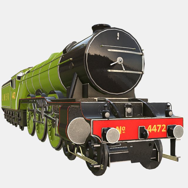 low poly pbr flying scotsman steam train 3D Model .c4d .max .obj .3ds .fbx .lwo .lw .lws