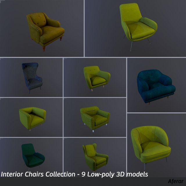 chairs collection low-poly 3D 模型 .c4d .max .obj .3ds .fbx .stl .blend