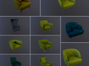 chairs collection low-poly Model 3D