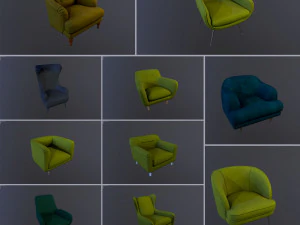 chairs collection low-poly 3D Model