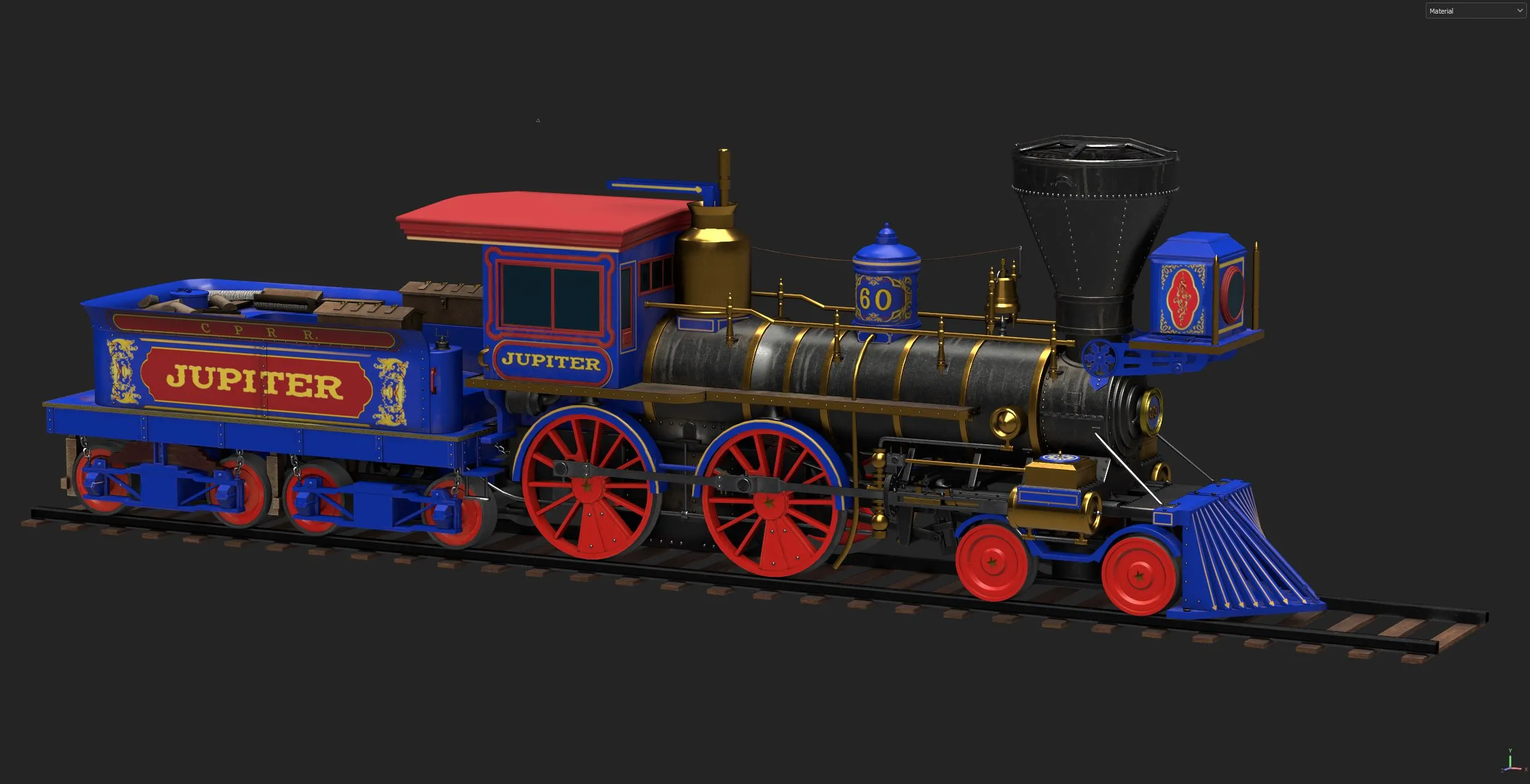 Jupiter Steam Locomotive 3D Model .c4d .max .obj .3ds .fbx .stl .blend 
