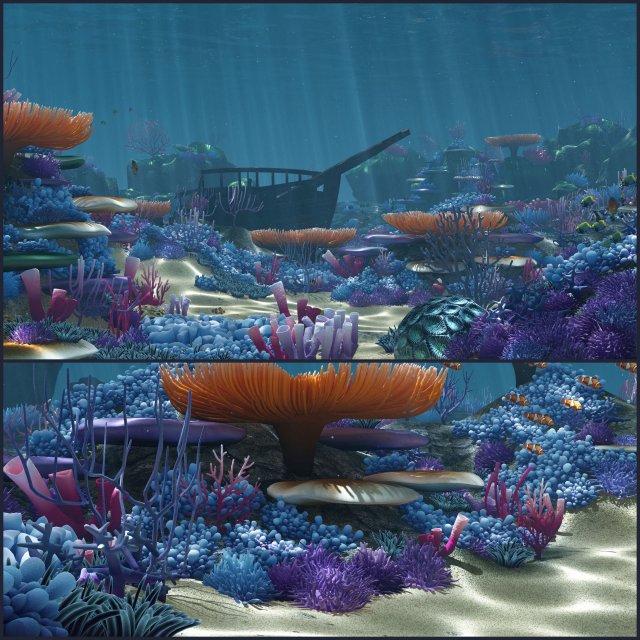 ocean floor coral reefs cartoon -underwater- 3D Model .c4d .max .obj .3ds .fbx .stl .blend