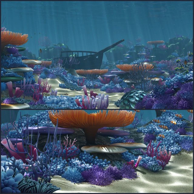 Ozeanboden-Korallenriffe-Cartoon -Unterwasser- 3D Modell .c4d .max .obj .3ds .fbx .stl .blend 