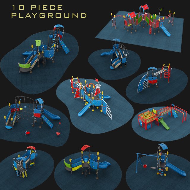 outdoor playground collection 10 piece set Model 3D .c4d .max .obj .3ds .fbx .stl .blend 