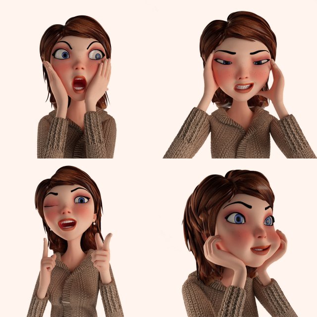 cartoon girl rigged 3D Model in Woman 3DExport