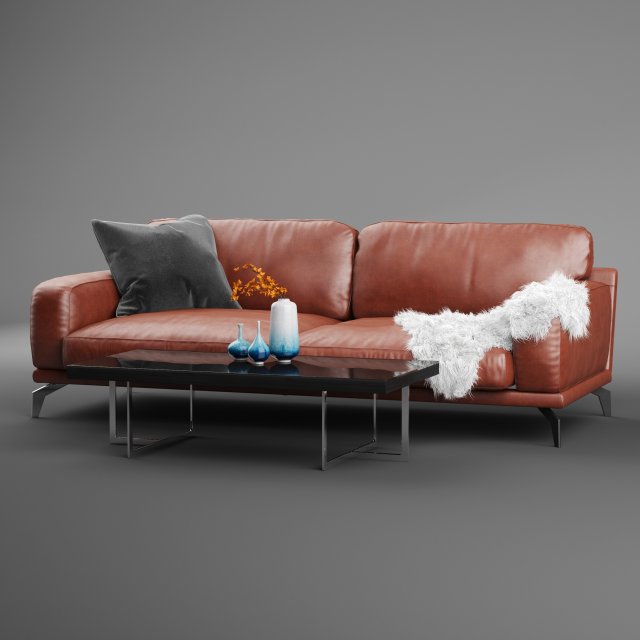 peruna leather two seat sofa 3D Model .c4d .max .obj .3ds .fbx .stl .blend