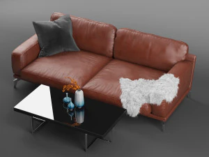 peruna leather two seat sofa 3D Model