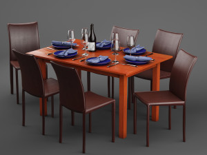 scandanivian dining table set design 3d Model 3D