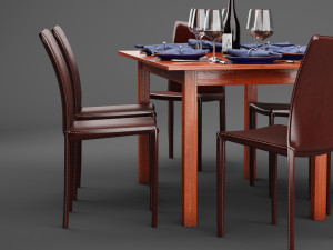 scandanivian dining table set design 3d Model 3D