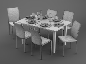 scandanivian dining table set design 3d Model 3D