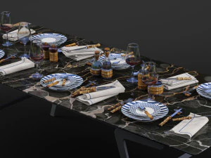 lorenzi milano bamboo dining tableware set 3d 3D Model
