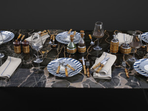 lorenzi milano bamboo dining tableware set 3d 3D Model