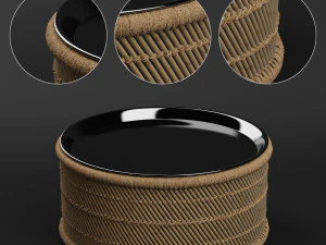 mesa de centro redonda de bambu com bandeja azul marinho Modelo 3D