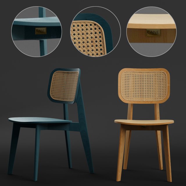 cane dining chair 3D Model .c4d .max .obj .3ds .fbx .stl .blend 