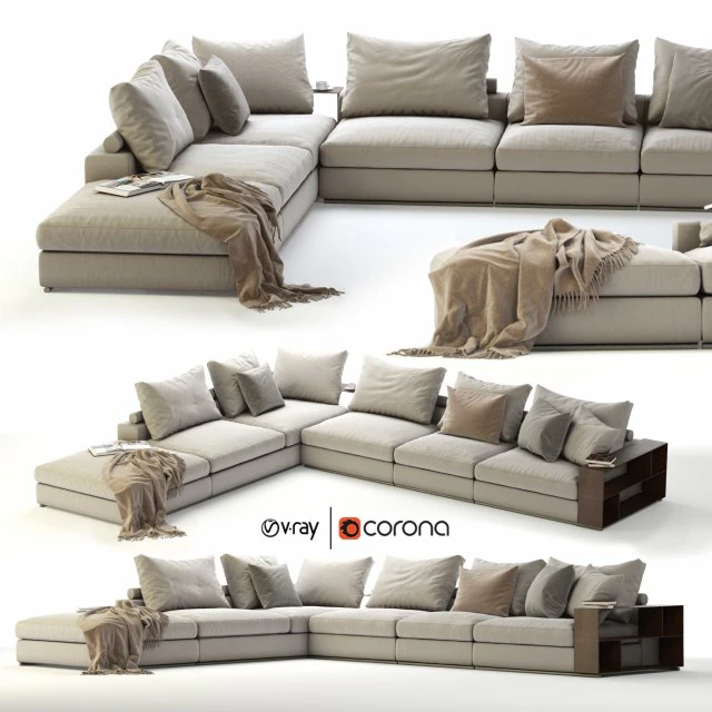 flexform groundpiece sectional sofa 3D Model .c4d .max .obj .3ds .fbx .stl .blend 