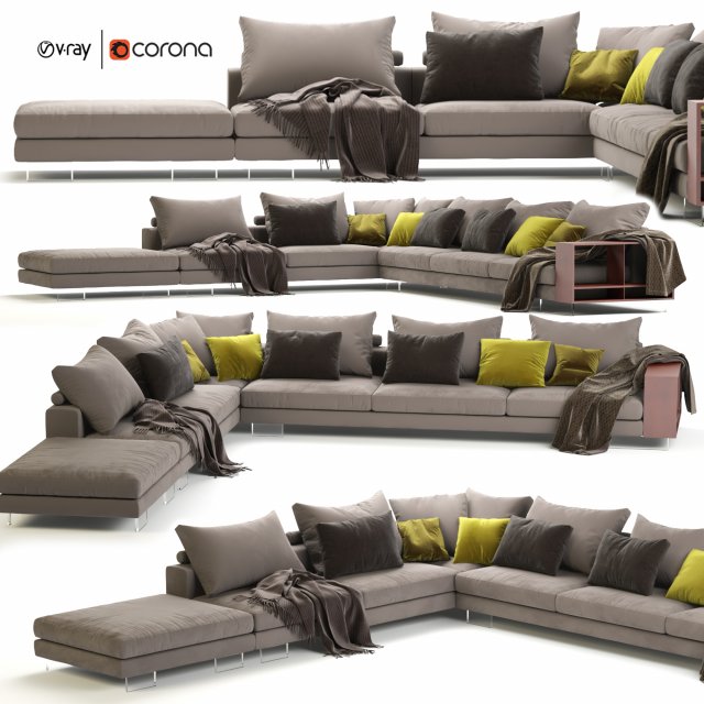 flexform lightpiece modular sofa 3D 모델 .c4d .max .obj .3ds .fbx .stl .blend 