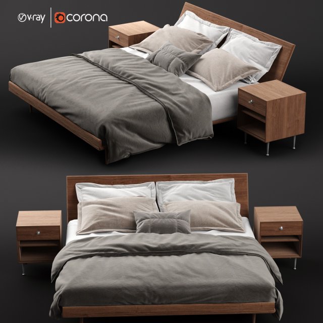 nelson thin edge bed with bedside table 3D Model .c4d .max .obj .3ds .fbx .stl .blend 