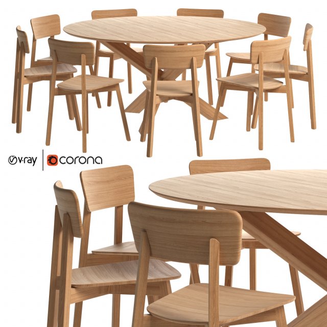 oak casale dining chair with mikado round table 3D Model .c4d .max .obj .3ds .fbx .stl .blend