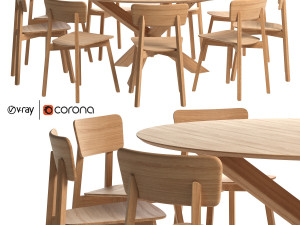oak casale dining chair with mikado round table 3D Модель