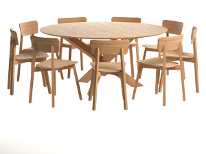 oak casale dining chair with mikado round table 3D Model