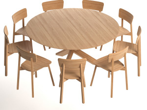 oak casale dining chair with mikado round table 3D Model