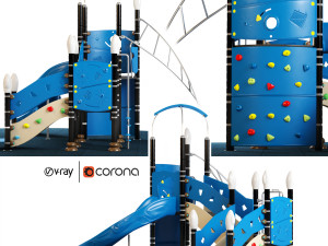 kids playground equipment with slide climbing 01 3D Model