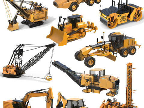 10 heavy industrial vehicles 3D Model