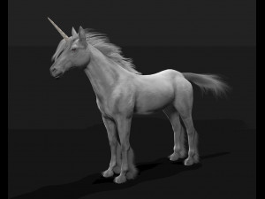 unicorn horse hair fur rigged low poly animal 3D Model