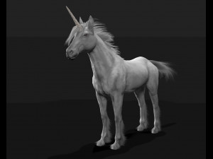unicorn horse hair fur rigged low poly animal 3D Model