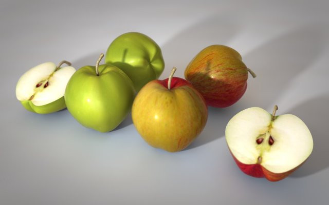 apple green red and sliced 3D Модель .c4d .max .obj .3ds .fbx .stl .blend 