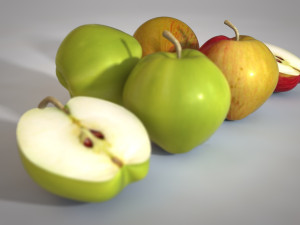 apple green red and sliced 3D Модель